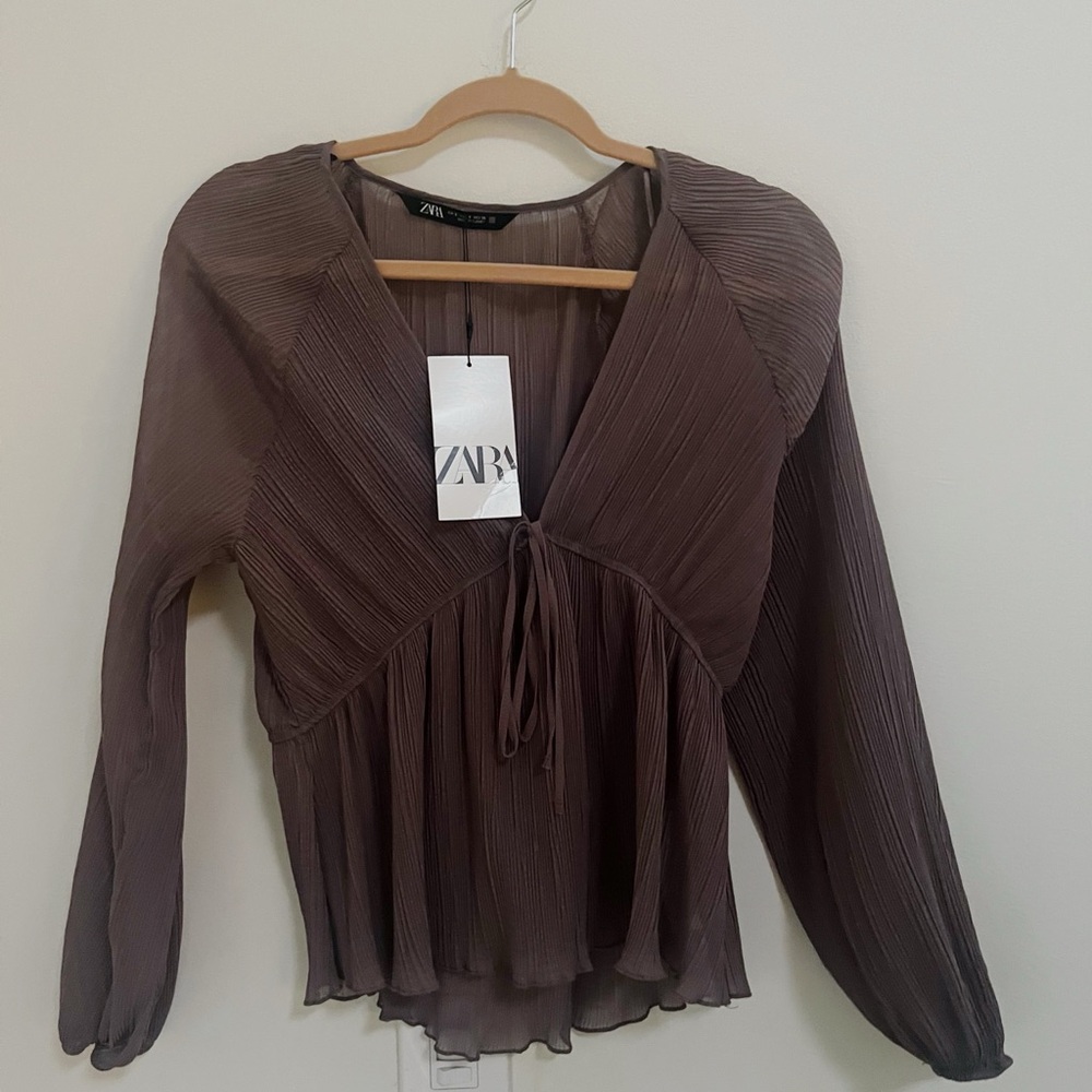 NWT Zara Purple Sheer Women’s Tie Blouse Size Small